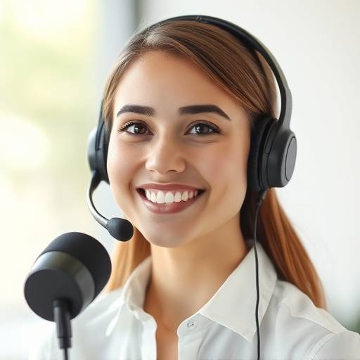 Representación gráfica de atención al cliente con auriculares y micrófono.