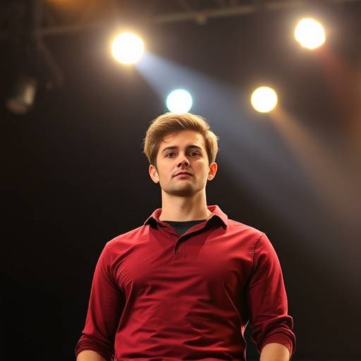 Una persona de pie en un escenario, mirando hacia adelante con confianza, simbolizando la visión de Oratoria Magistral de un futuro donde todos puedan comunicar eficazmente.